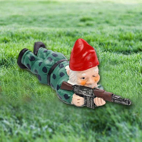 3delige Set Gedetailleerde Militaire Gevechtstuinkabouters in Diverse Poses - Decoratief Beeldje