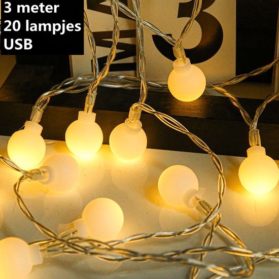 Merkloos 3m LED Lichtsnoer 20x warm wit USB