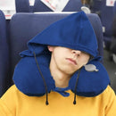 Opblaasbaar nekkussen H-vorm met capuchon - Marineblauw