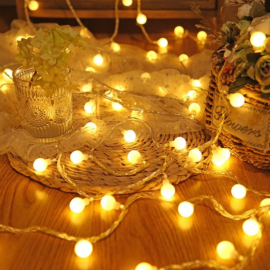 LED bal lichtsnoer warm wit 12m 100 lichtjes bal USB 8 functies afstandsbediening