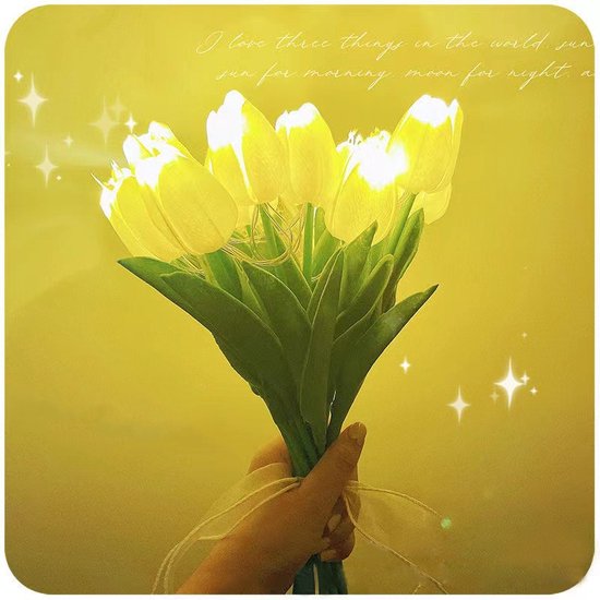 Bosje 10 witte LED Kunsttulpen op batterij - Moederdag