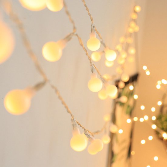 Lichtsnoer-Led Lampjes Slinger-20 LED bolletjes -werkt met USB- tuindecoratie-3 meter (warm wit)
