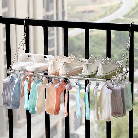 Hangend Roestvrijstalen Droogrek voor Balkon en Verwarming - met 20 knijpers-Ruimtebesparend en Duurzaam - Perfect voor Kleding, Handdoeken en Kussens-60cm