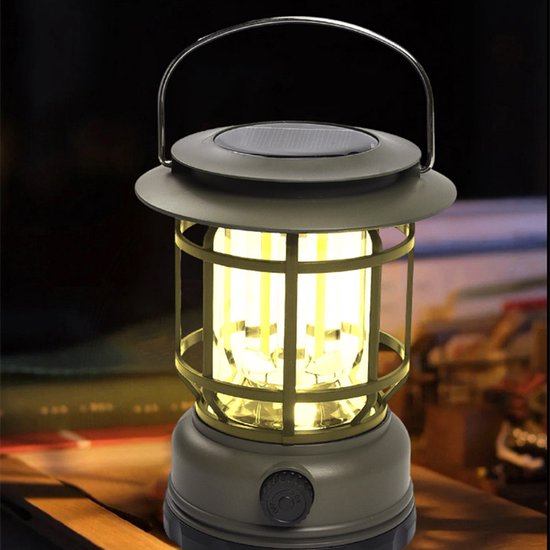 Multifunctionele Compacte Kampeerlamp met Powerbank - Duurzaam, Dimbaar & Waterdicht - USB/Zonne-Energie Opladen - Ideaal voor Outdoor & Tuin-zwart