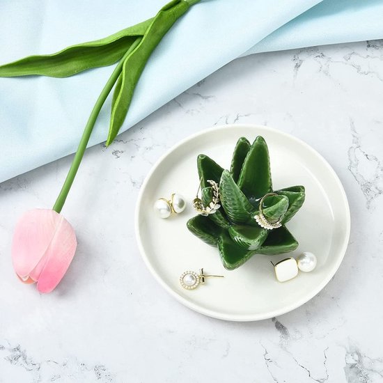 Set van 2 Keramische Cactus Ringhouders Groen/Wit