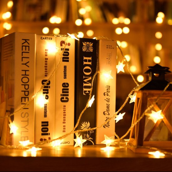 LED-achtergronddecoratie met sterrenslinger- 5 meter 30 lampjes-USB-afstandsbediening-8 knipperende modi-warm wit licht