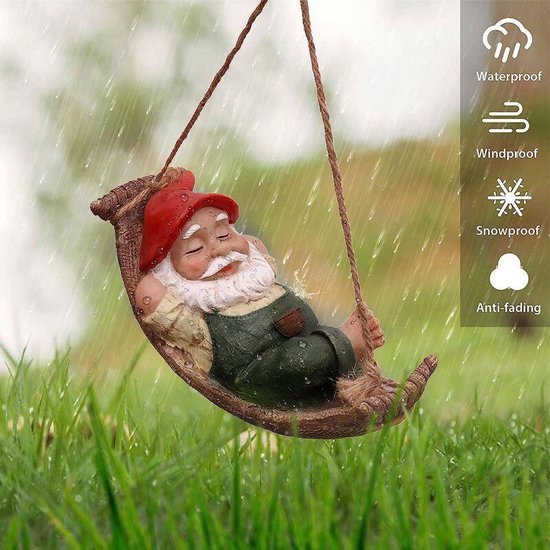 Hangende tuinkabouter - Oude man in hangmat - Tuindecoratie