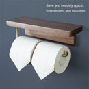 Luxe Zelfklevende Toiletrolhouder met telefoonplankje- Hout & Messing - Geen Boren Nodig-28x10x10cm-donkerbruin