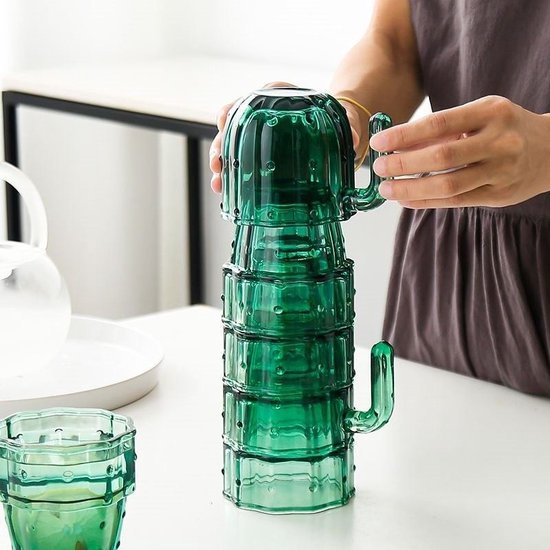 Cactus Drinkglazen Donkergroen 4 Stuks - Vaatwasserbestendig