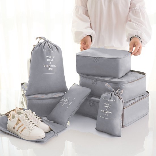 9 delige reisopbergtassenset-Packing Cubes-Bagage organizers- Duurzaamheid en Stijlvol Reizen- grijs