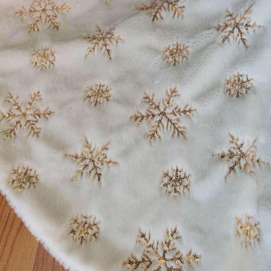 TDR - Duurzame Pailletten Geborduurde Kerstboom Rok - 122cm - Wit sneeuw en goud accenten