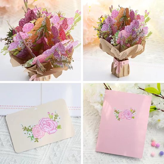 3D Wenskaart met Bloemen - Inclusief Envelop - Moederdag