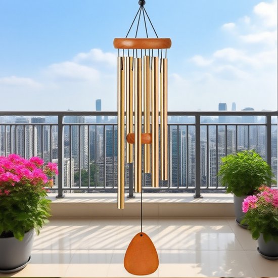 Waterdichte aluminium windgong voor buiten, goudkleurig, 65 cm lang