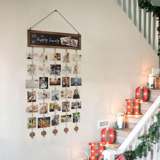 Houten Wanddecoratie met Fotohouders 38x82cm