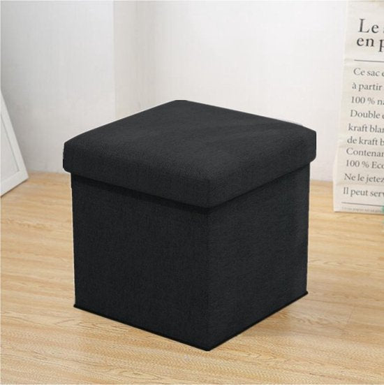 Opvouwbare opbergkist-voetenbank- zitkruk met opbergruimte -zwart 37 * 37 * 37cm