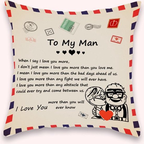 TDR - Sierkussensloop - 45x45 cm  - leuk als cadeau voor echtgenoot / man -  "To my man"