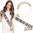 Happy Birthday Tiara en Sjerp-Met text "Birthday Queen"- Ideaal als Cadeau voor Verjaardagen-birthday diadeem-goud
