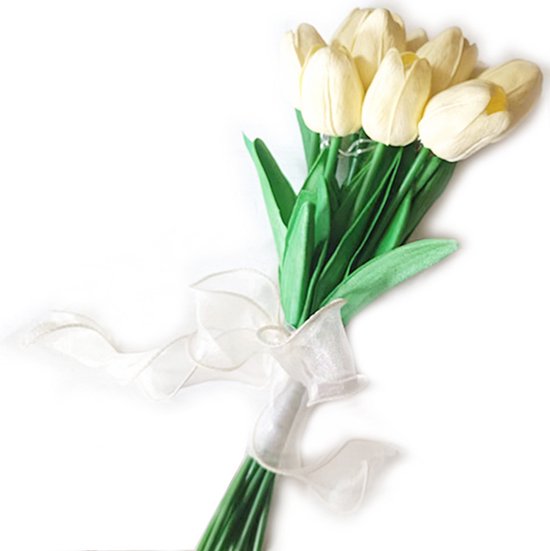 Bosje 10 witte LED Kunsttulpen op batterij - Moederdag