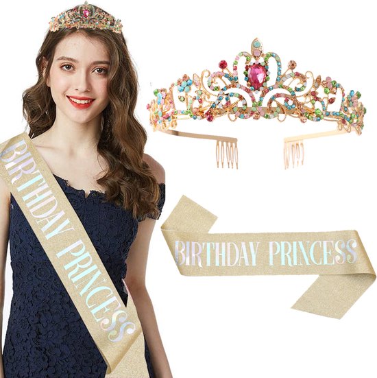 Verjaardag Prinses Sjerp en Tiara -Met text "Birthday Princess" -Een Betoverende Toevoeging aan Jouw Verjaardagsfeest-goud