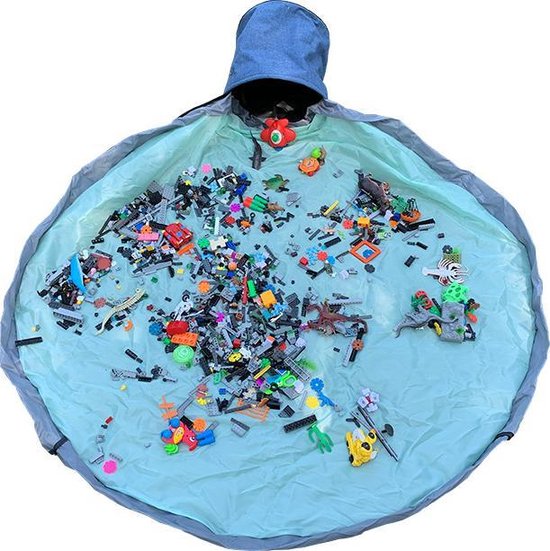TDR - 2 in 1 Speelkleed Opbergmand - stevige stof - diameter kleed 1,5 meter - Blauw