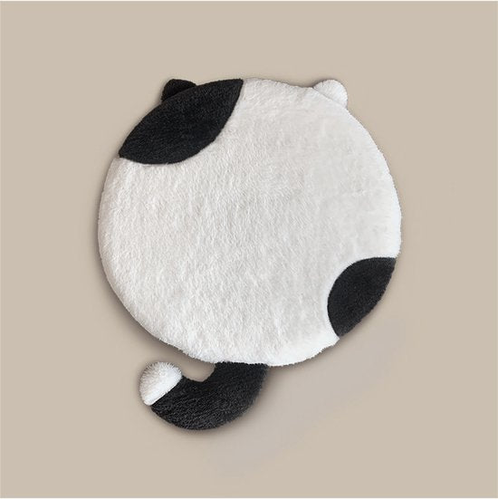 Rond Kussen Kat – 40×40 cm – Zwart/Wit Pluche Kussentje