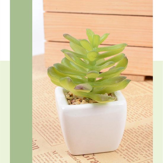 6x Mini kunst succulenten in witte keramieken pot - 8x6.6 cm