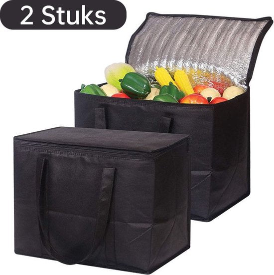 2 stuks Geïsoleerde Koeltas met bodemplaat - zwart
