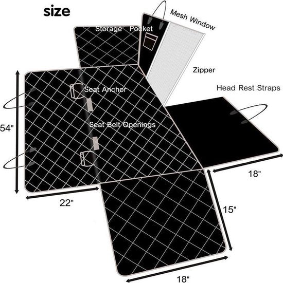 TDR - Hondendeken Auto Achterbank en Kofferbak - Beschermhoes - Hondenkleed - Honden Deken Auto Achterbank - 137x147 cm - Zwart