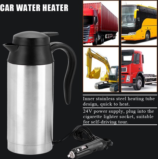 750 ml RVS auto waterkoker - 12V sigarettenaansteker