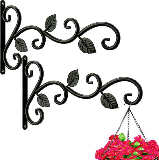 Wandhangers voor Bloempotten en Hangmanden– Metalen Sierlijk Bladontwerp – Geschikt voor Binnen en Buiten