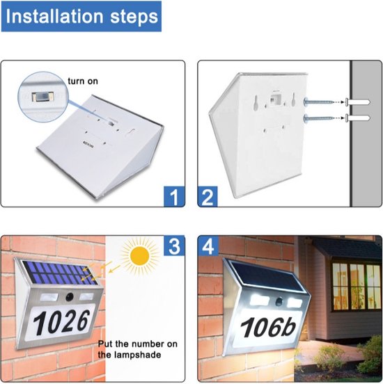 Solar Huisnummer Lamp met Bewegingssensor - 4 Stuks