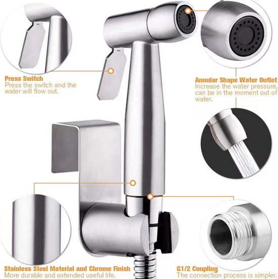 5 delige RVS Bidet Handdouche-Bidet Sproeier Set-Bidetkraan-