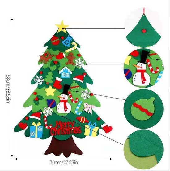 Merkloos DIY Vilt Kerstboom 96cm LED & 32 Decoraties