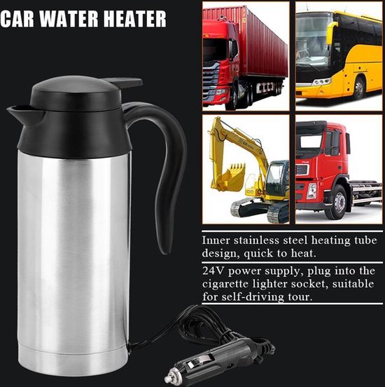 TDR - 750 ml auto waterkoker roestvrij staal 24 V sigarettenaansteker reiswaterkoker voor water en koffie