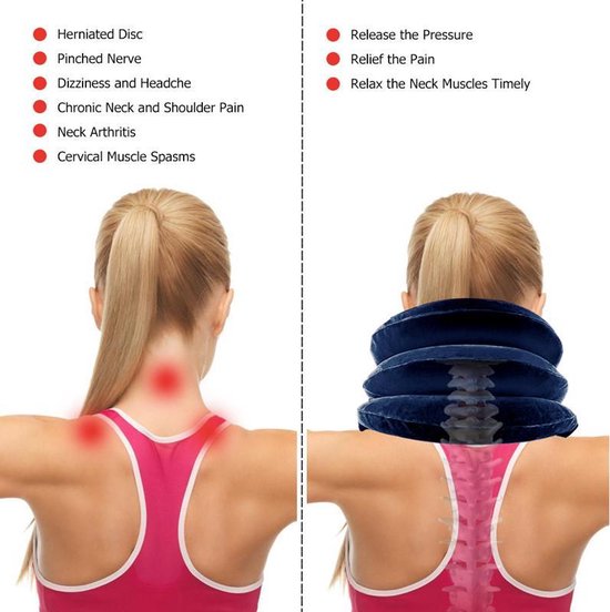 TDR - Anti nekpijn kussen | Nekkussen | Reiskussen | Verlicht nek en schouderpijn | Neksteun | Nek stretcher | Zacht fleece | Cervicaal nektractie kussen | Nek brace | Luxe | Ergonomisch