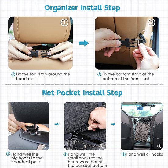 Unikorf 2 st Auto Stoel Organizer Achterbank Zwart 41x61