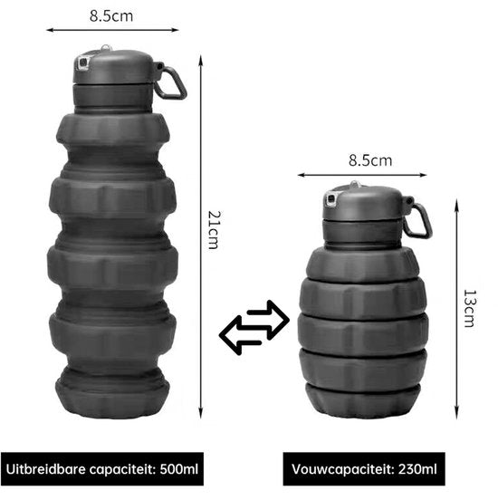 Siliconen opvouwbare waterfles beker zwart 500ml-1000ml