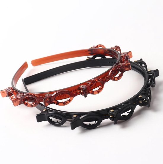 Dubbellaags Twist Vlecht Hoofdband - 1x Zwart, 1x Bruin