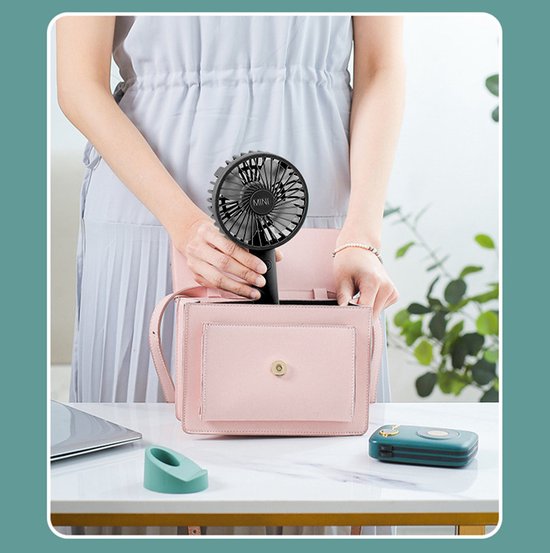 Draagbare Ventilator - oplaadbaar met USB - kan mobiel op voet plaatsen - perfect voor op op reis, buiten met warm weer - zwart