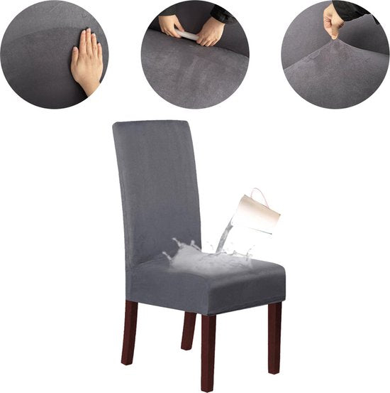 2 Stuks Waterdichte Stoelhoezen - Eetkamerstoel hoes - Stretch Materiaal - Universele Stoelhoezen -grijs
