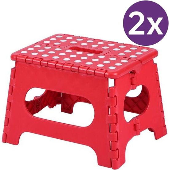 2 Stuks verdikt kunststof opvouwbaar krukje -Lichte Draagbare-Met Antislip Oppervlak-rood 29x22x22cm