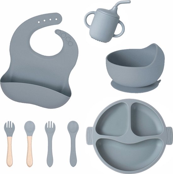 8 delig Complete Baby Eetserviesset voor Baby's van 3 Maanden en Ouder-Diepblauw