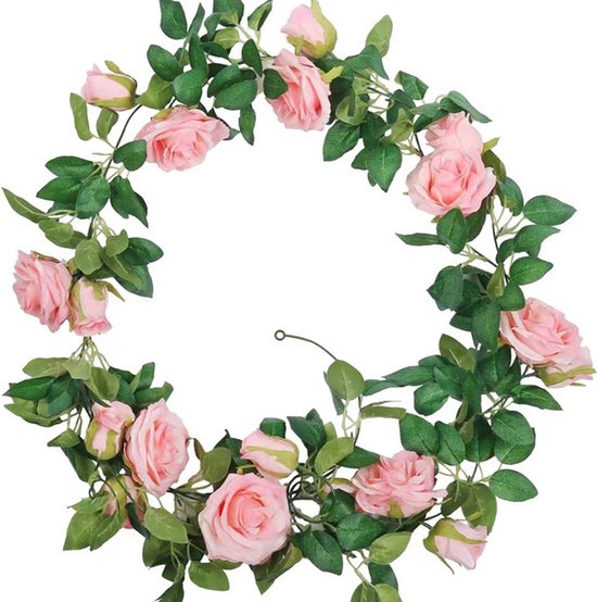 2 Stuks Rozen Slinger Kunstbloemen slinger Balkon decoratie Zomerbloem- 2meter Klimroos licht roze -Bruiloft Decoratie – Trouwen -Trouwdag bloemen