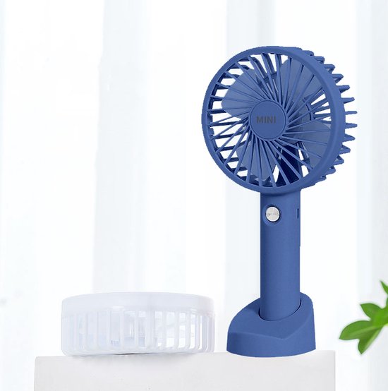 Draagbare Ventilator - oplaadbaar met USB - kan mobiel op voet plaatsen - perfect voor op op reis, buiten met warm weer - Diepzee Blauw