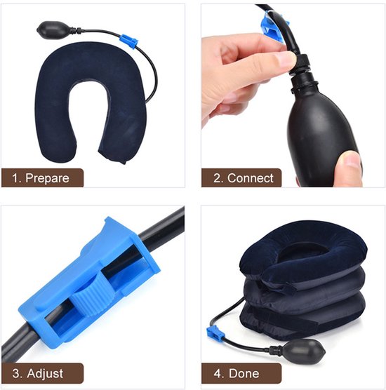 Opblaasbaar Nekpijn Kussen – Ergonomisch Nekkussen van Zacht Fleece – Neksteun & Nekstretcher – Verlicht Nek- en Schouderpijn – Blauw
