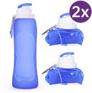 2 Stuks opvouwbare draagbare waterfles met karabijnhaak - duurzaam siliconen-hemelsblauw 500ml