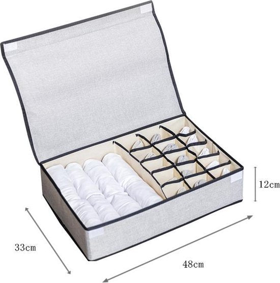 Kledingorganizer 16 vakken - sokken & ondergoed, grijs