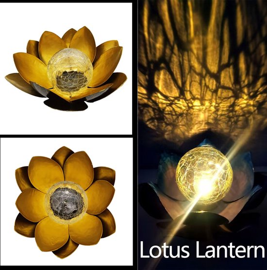 Lotus zonne-energie tuinlamp met dagsensor - Goudgeel