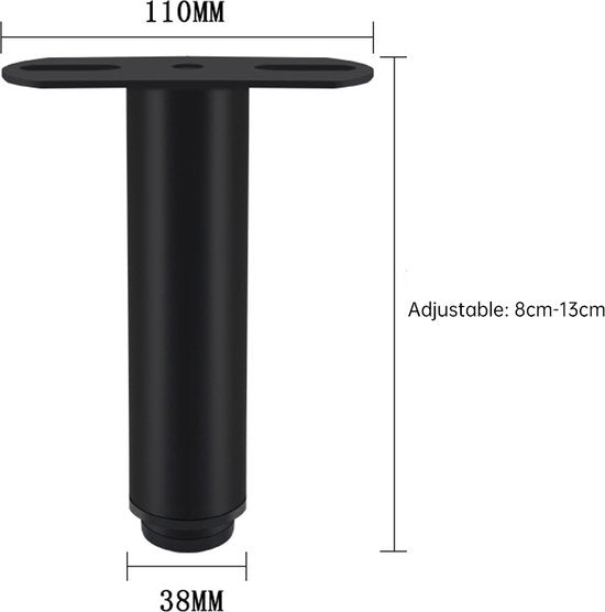 Set van 4 Verstelbare Metalen Meubelpoten - Zwart (8-13 cm)