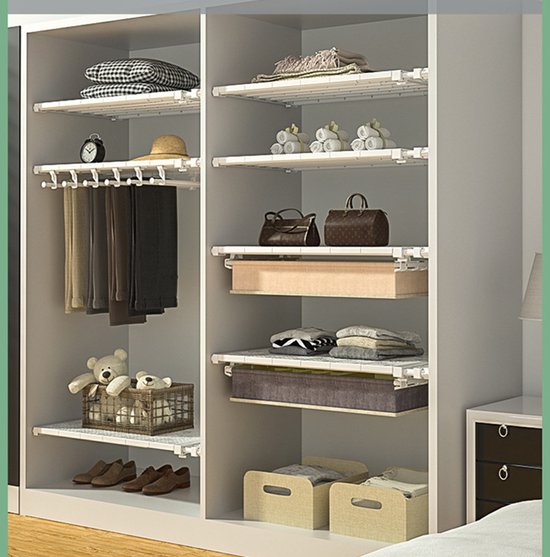 TDR - Verstelbaar opbergrek Uitschuifbare separatorplank, plankkastorganizer, voor kledingkast, kast, boekenkast Compartiment verzamelen-73cm tot 130cm-wit